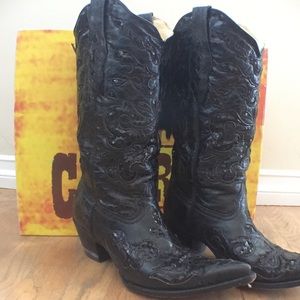 Corral Black Goat sequence leather cowboy boots